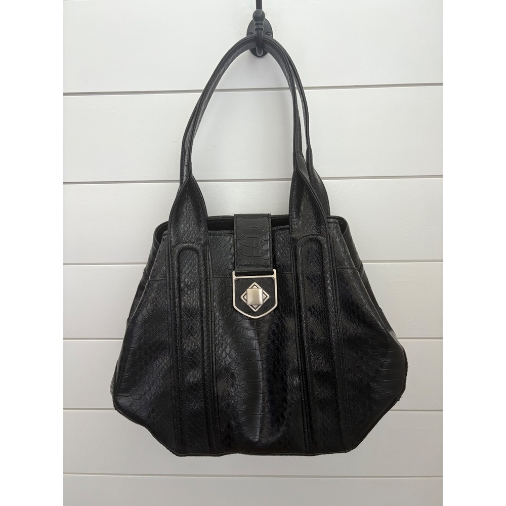 Vintage Worthington Black Snakeskin Embossed Satchel‎ Bag Designer Purse NEW